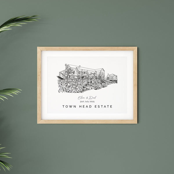 Town Head Estate wedding venue illustration print ideal wedding or anniversary gift