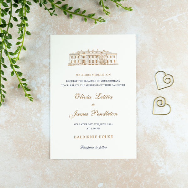 Balbirnie House Wedding Invitation, Wedding Venue Illustration