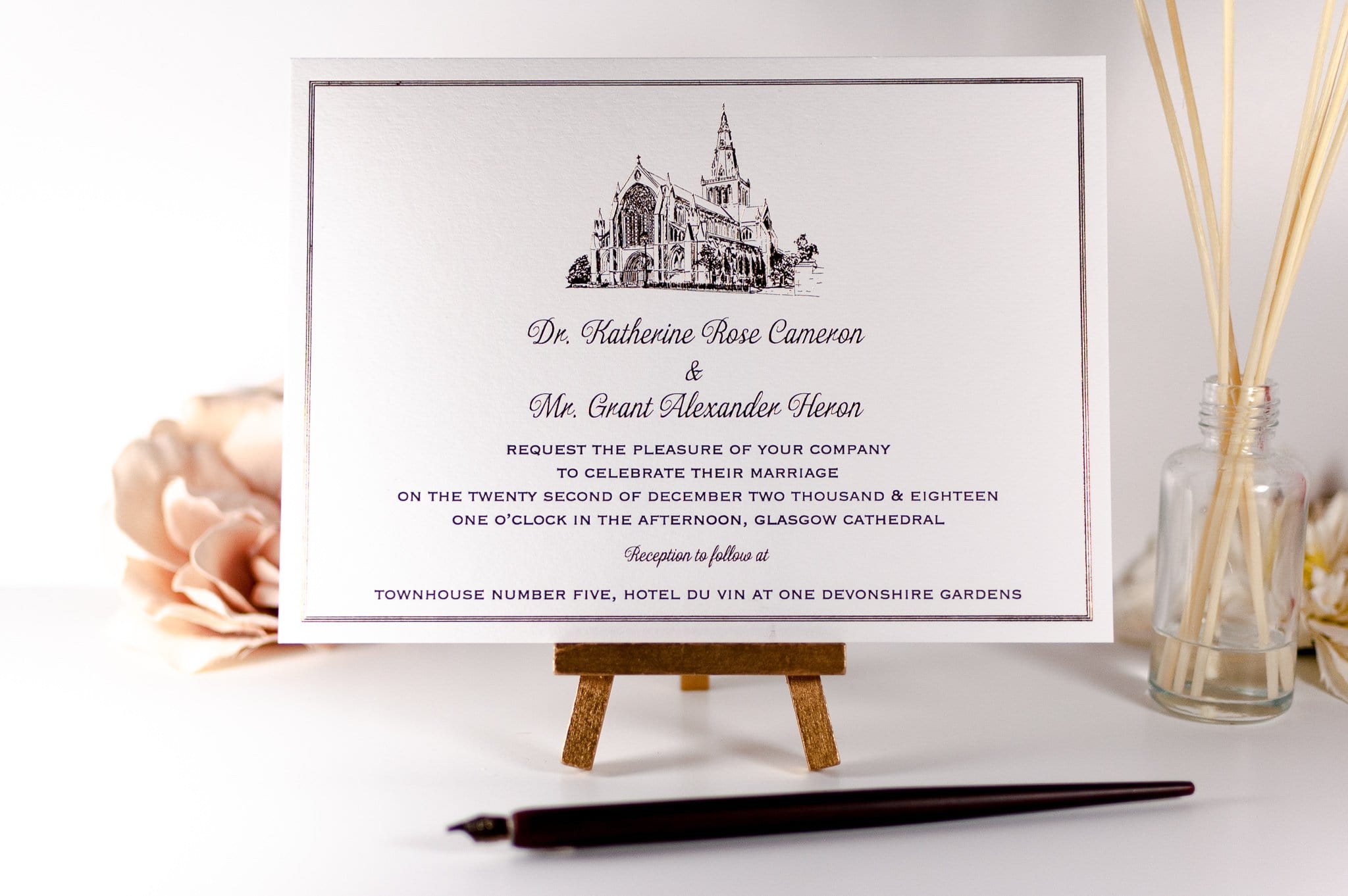 Foil Embossed Wedding Invitation, Glasgow Cathedral
