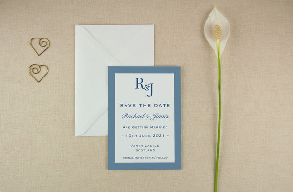Dusty Blue Border, Save The Date.