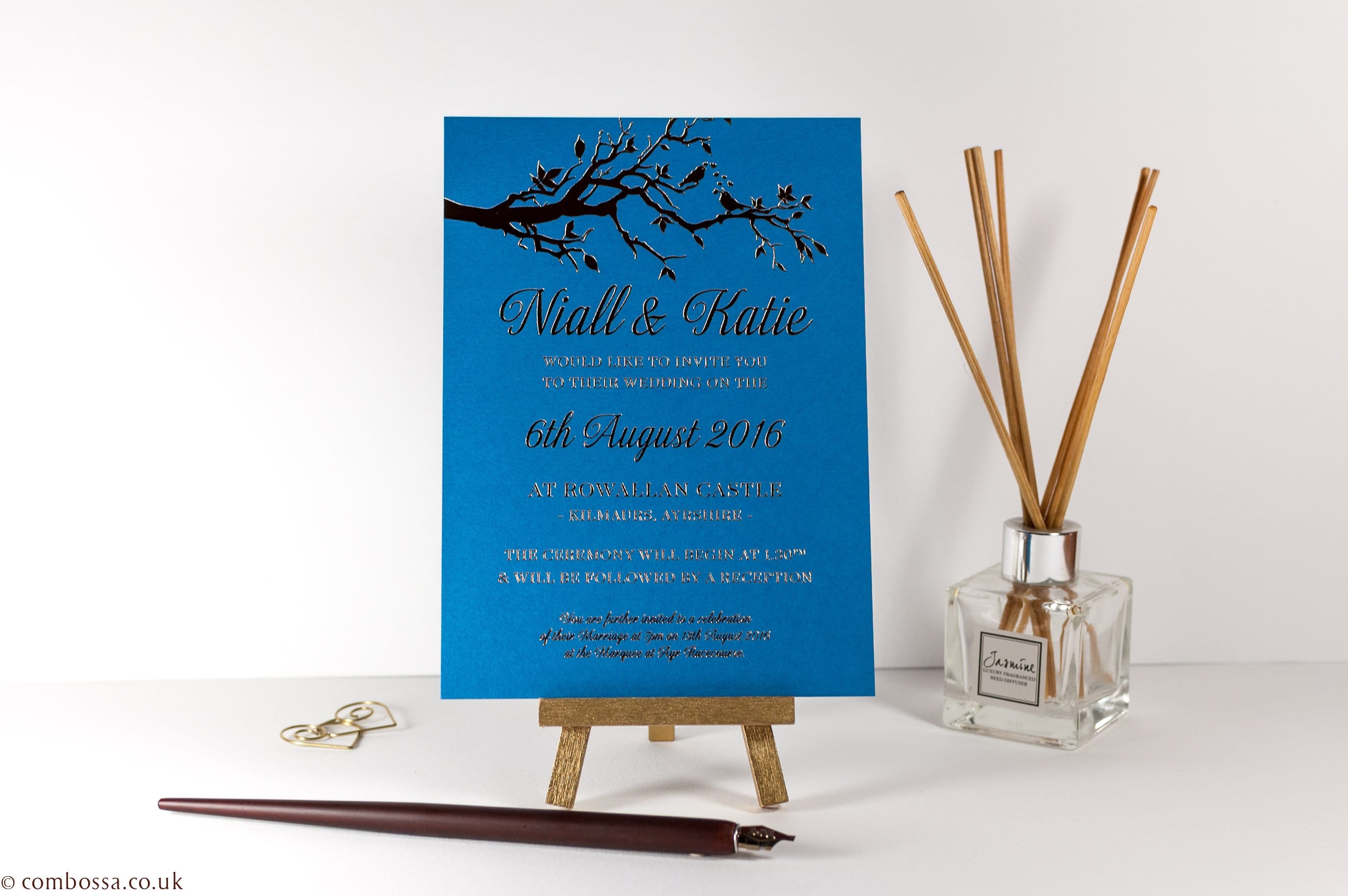 Foil Embossed Wedding Invitation, Two Little Love Birds