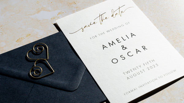 Foil and embossed wedding save the date card