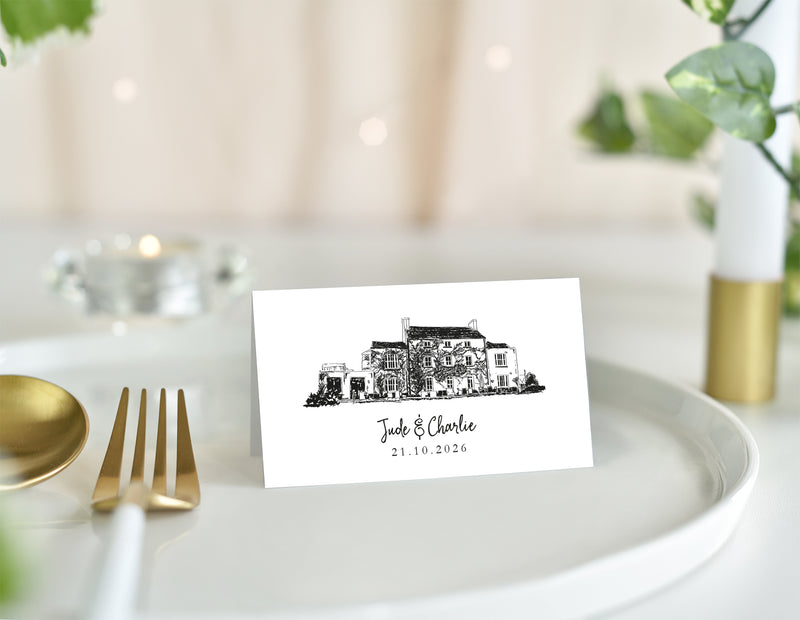 Fairyhill Gower, Wedding Place Card with Venue Illustration