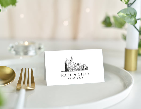 Guthrie Castle, Wedding Place Card with Venue Illustration