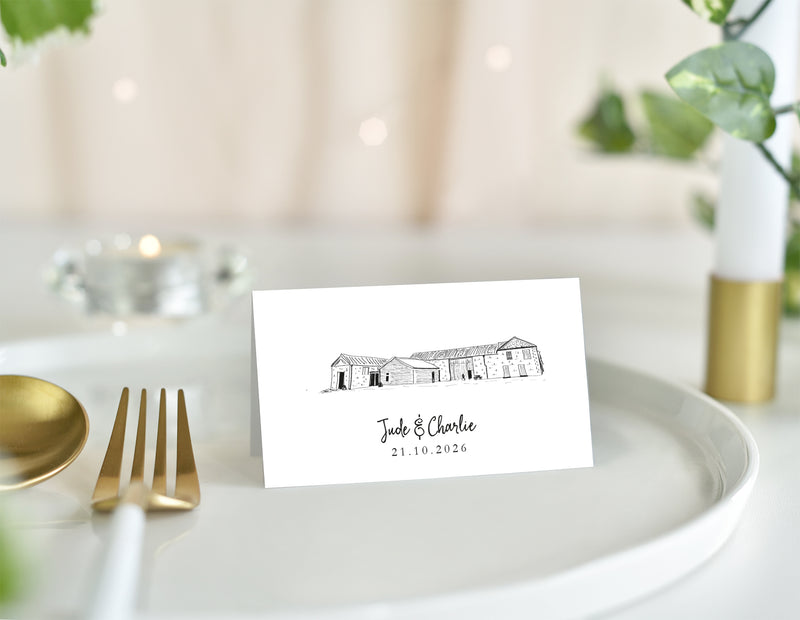 Kinkell Byre, Wedding Place Card with Venue Illustration