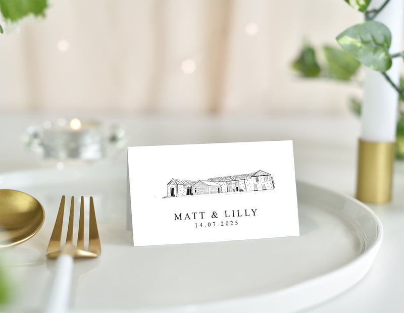 Kinkell Byre, Wedding Place Card with Venue Illustration