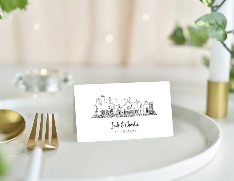 Lochgreen House Hotel, Wedding Place Card with Venue Illustration