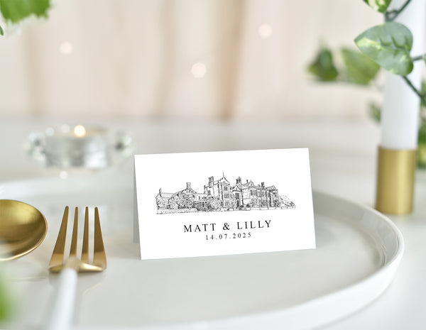 Matfen Hall, Wedding Place Card with Venue Illustration