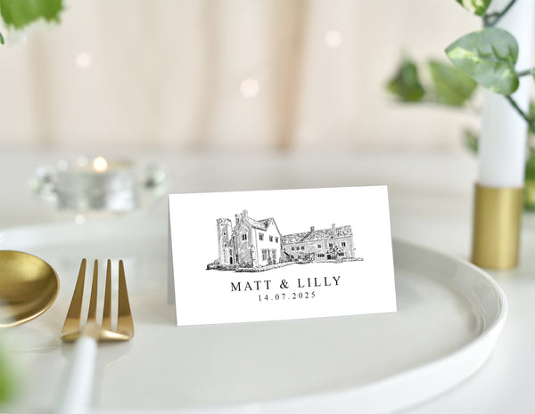 Notley Abbey, Wedding Place Card with Venue Illustration