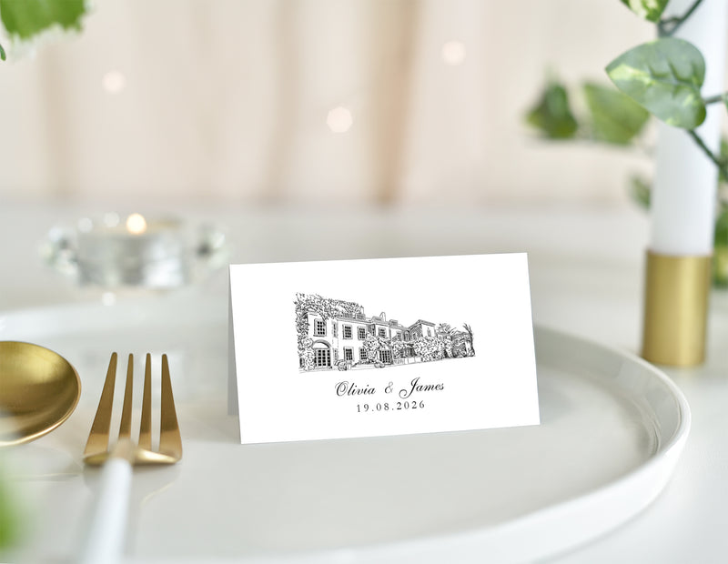 Pelham House, Wedding Place Card with Venue Illustration