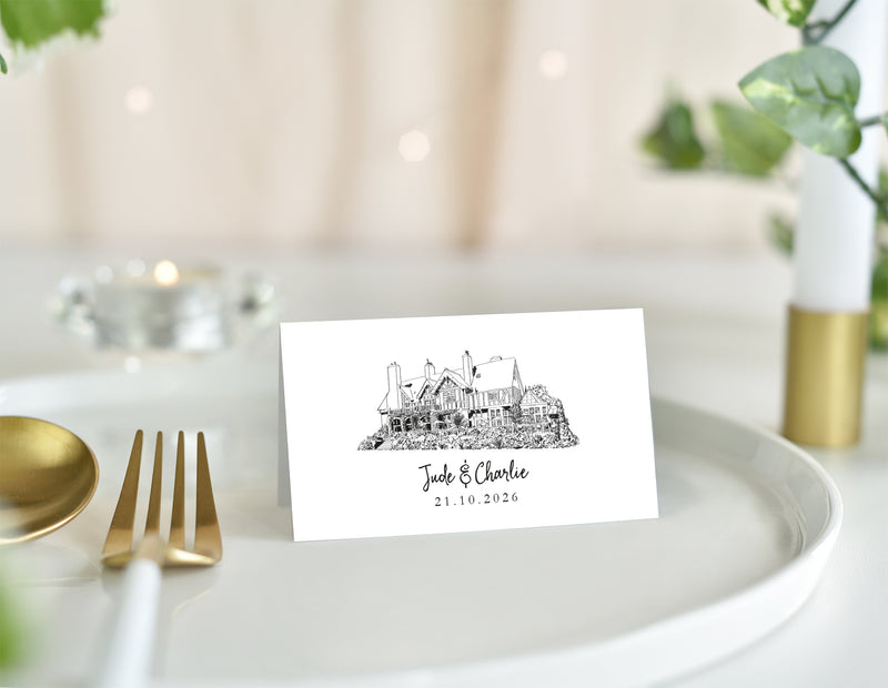 Piersland House Hotel, Wedding Place Card with Venue Illustration