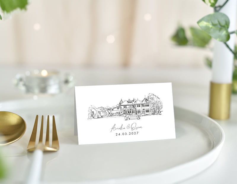 Savoy Park Hotel, Wedding Place Card with Venue Illustration