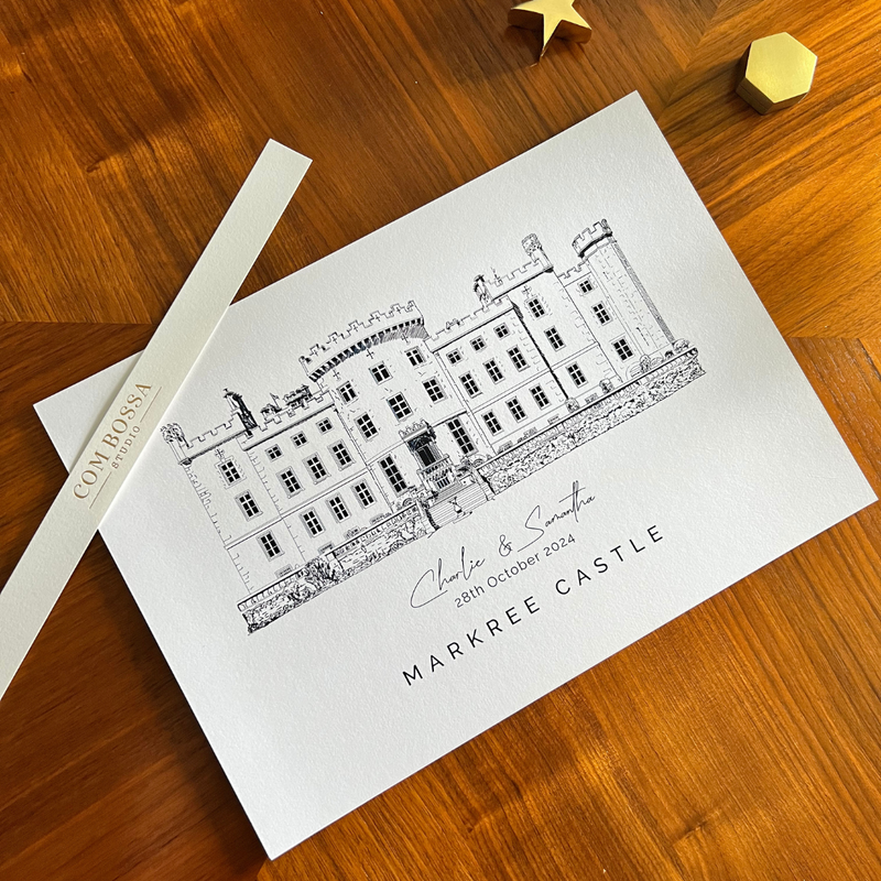 Markree Castle, Personalised Wedding Venue Illustration Print.