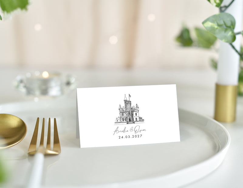 Carlowrie Castle, Wedding Place Card with Venue Illustration