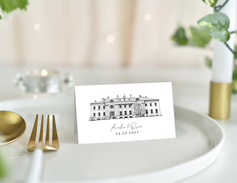Balbirnie House, Wedding Place Card with Venue Illustration