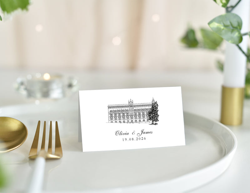 Templeton Building, Wedding Place Card with Venue Illustration