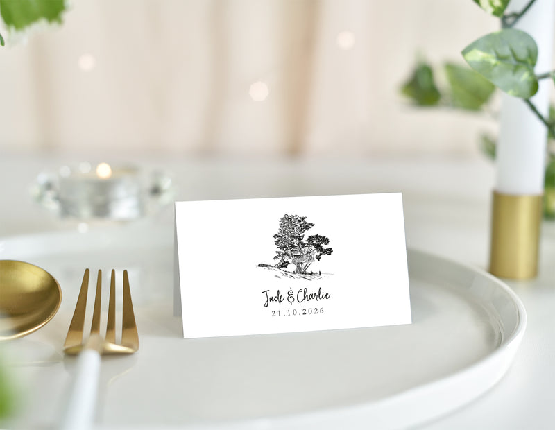 Treehouse Loch Goilhead, Wedding Place Card with Venue Illustration