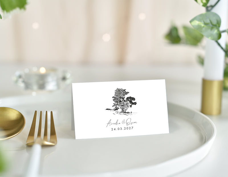 Treehouse Loch Goilhead, Wedding Place Card with Venue Illustration