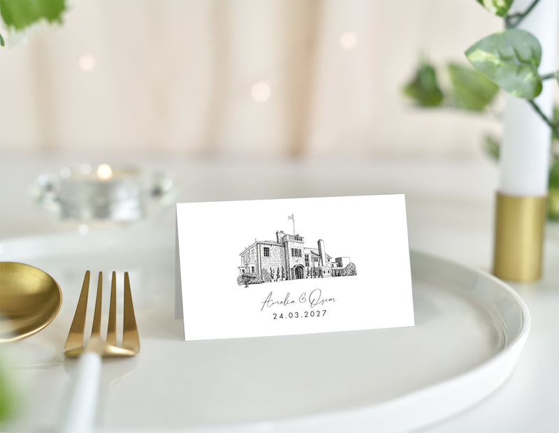 Dalmeny Park, Wedding Place Card with Venue Illustration