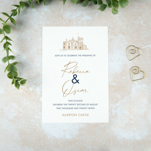 Allerton Castle Wedding Invitation, Wedding Venue Illustration