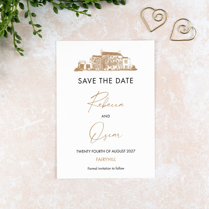 Fairyhill, Save the Date Card, Wedding Venue Illustration