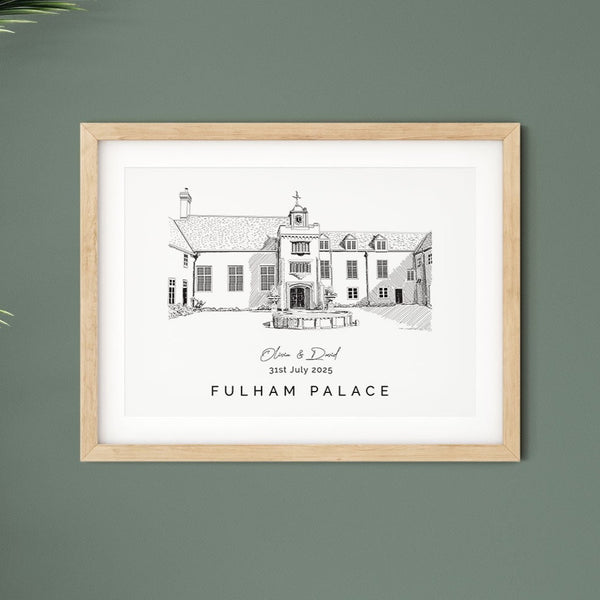 Fulham Palace, Personalised Wedding Venue Illustration Print.