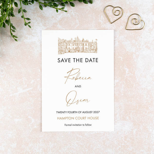 Hampton Court House, Save the Date Card, Wedding Venue Illustration