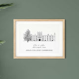 Jesus College, Cambridge, Personalised Wedding Venue Illustration Print.