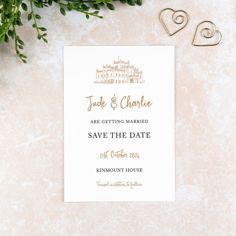 Kinmount House, Save the Date Card, Wedding Venue Illustration