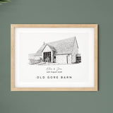 Old Gore Barn, Personalised Wedding Venue Illustration Print.