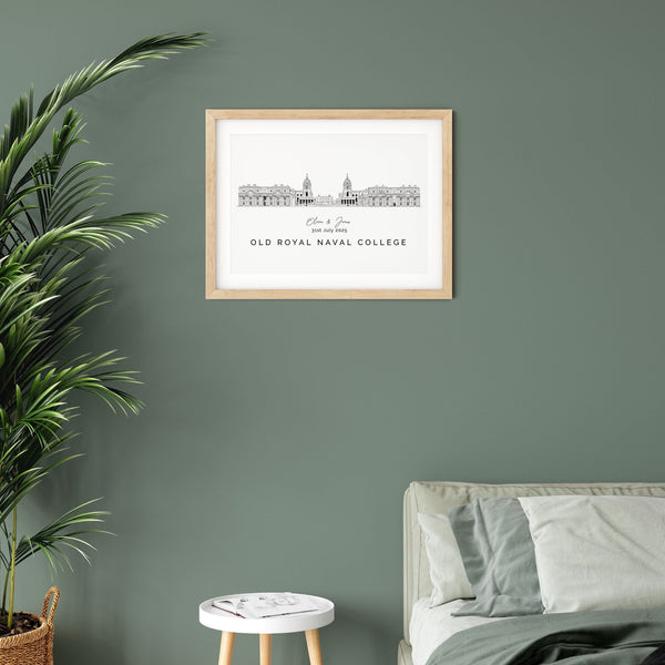 Old Royal Naval College, Personalised Wedding Venue Illustration Print.