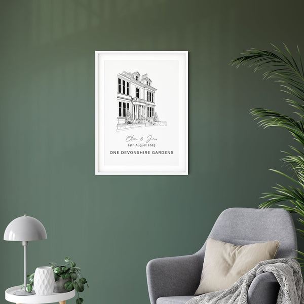 One Devonshire Gardens/ Hotel Du Vin, Personalised Wedding Venue Illustration Print.