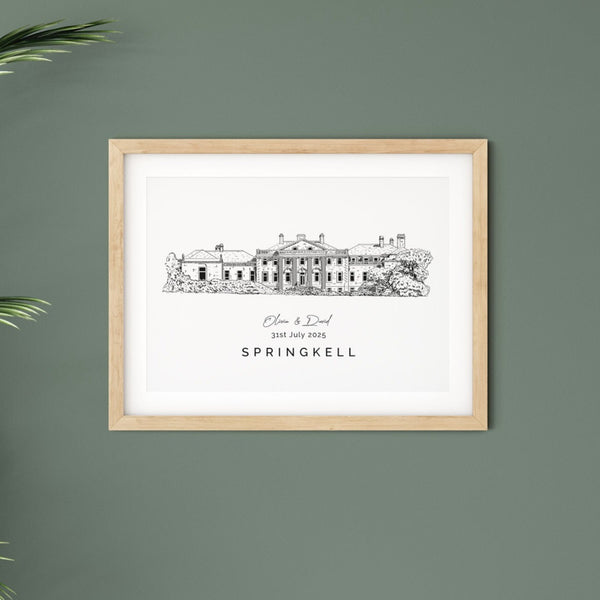 Springkell wedding venue illustration print ideal wedding or anniversary gift