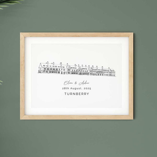 Turnberry Hotel, Personalised Wedding Venue Illustration Print.