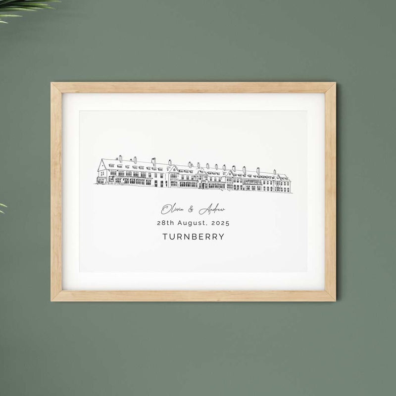 Turnberry Hotel, Personalised Wedding Venue Illustration Print.