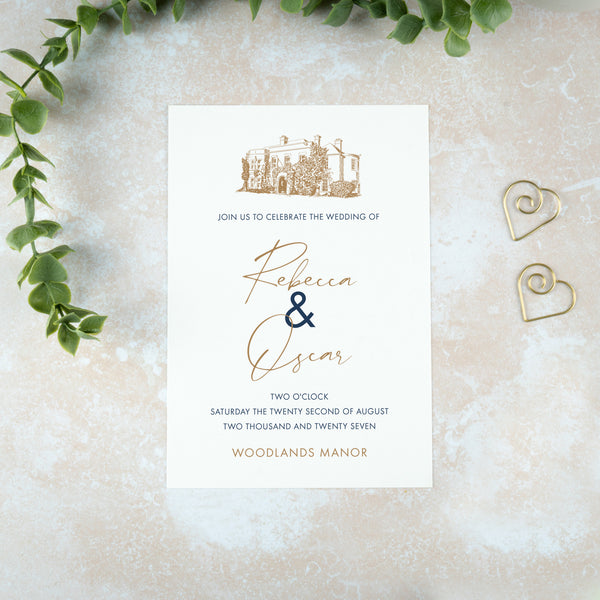 Woodland Manor Wedding Invitation, Wedding Venue Illustration