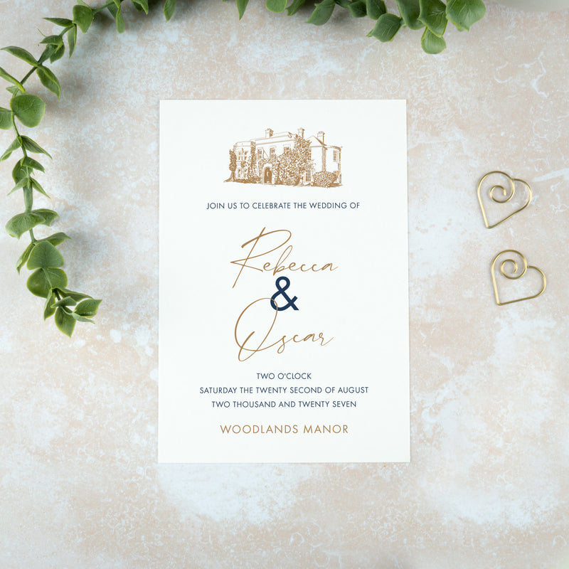 Woodland Manor Wedding Invitation, Wedding Venue Illustration