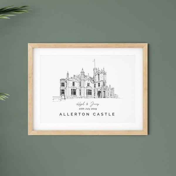 Allerton Castle wedding venue illustration print