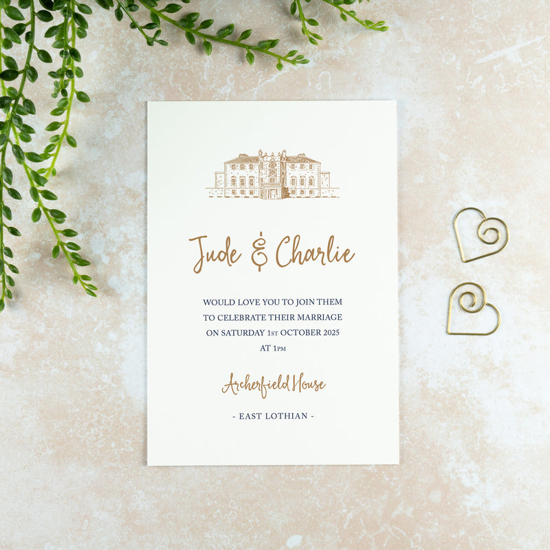 Archerfield House Wedding Invitation, Wedding Venue Illustration