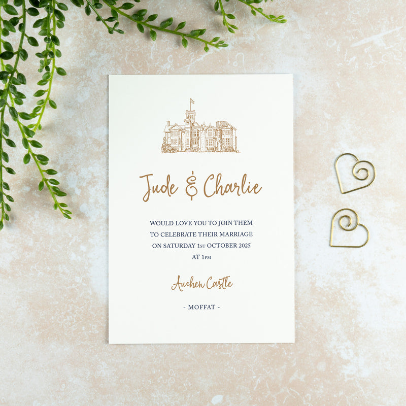 Auchen Castle Wedding Invitation, Wedding Venue Illustration