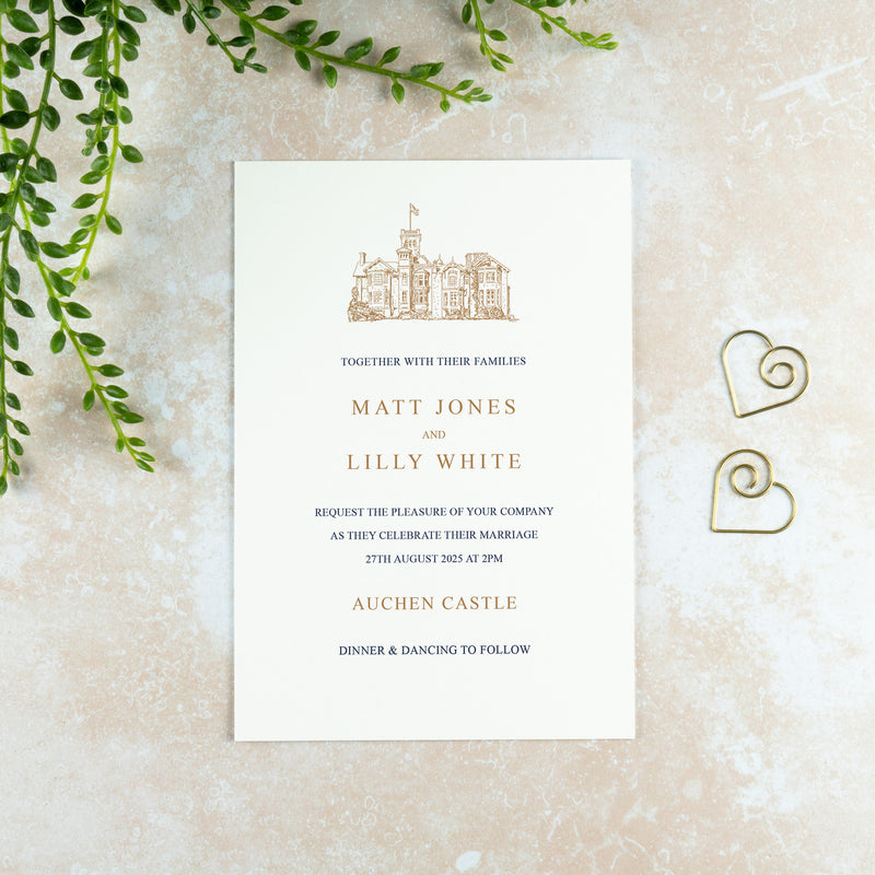 Auchen Castle Wedding Invitation, Wedding Venue Illustration