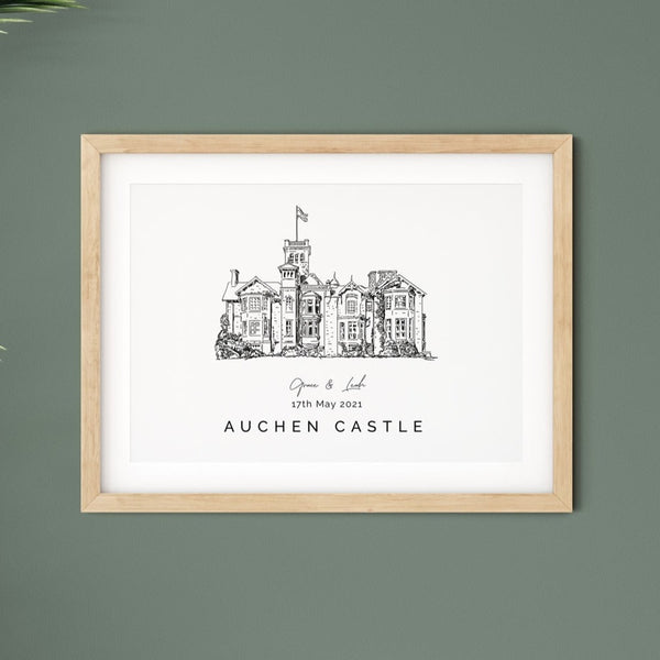 Personalised Wedding Venue illustration Print - Auchen Castle