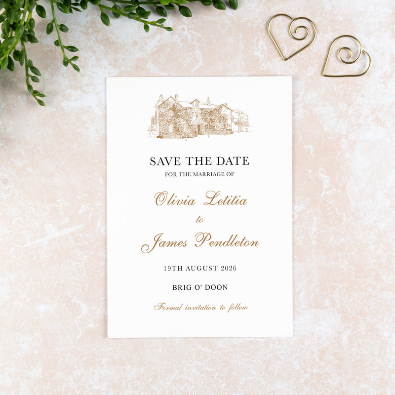 Brig O' Doon House Hotel, Save the Date Card, Wedding Venue Illustration