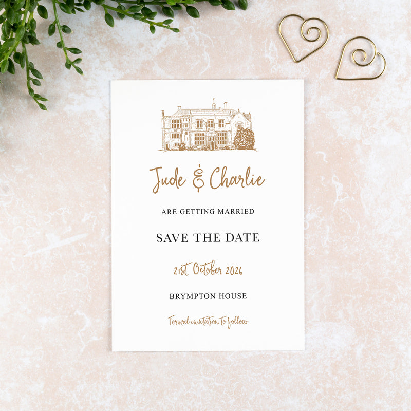 Brympton House, Save the Date Card, Wedding Venue Illustration