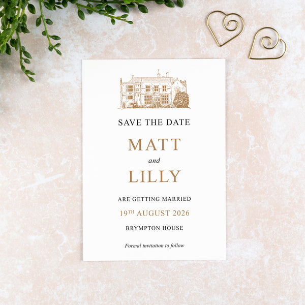 Brympton House, Save the Date Card, Wedding Venue Illustration