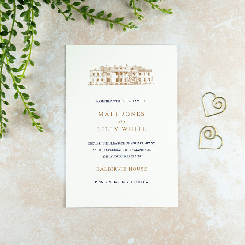 Balbirnie House Wedding Invitation, Wedding Venue Illustration