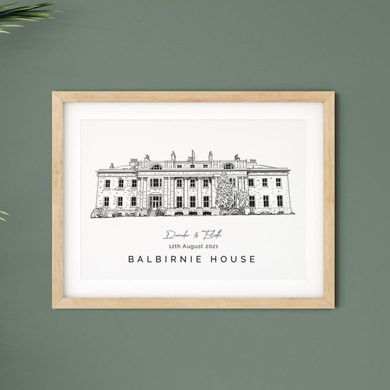 Personalised Wedding Venue illustration Print  - Balbirnie House
