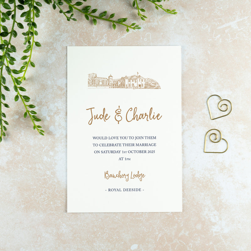 Banchory Lodge Wedding Invitation, Wedding Venue Illustration