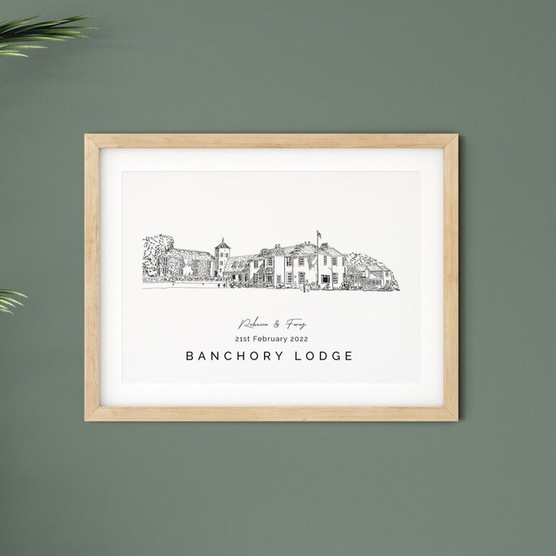 Personalised Wedding Venue illustration Print  - Banchory lodge