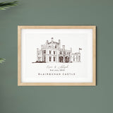 Blairquhan Castle, Personalised Wedding Venue Illustration Print.